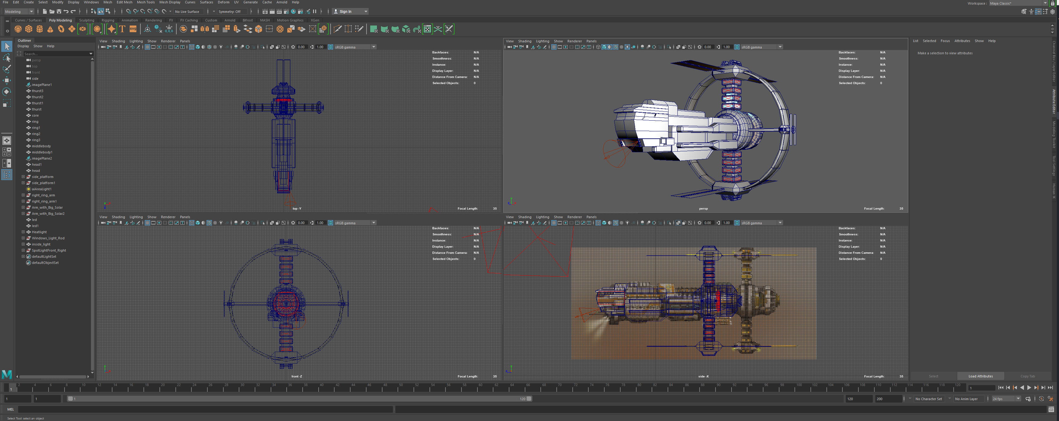 Figure 10: Lin, G. (Summer 2019). Modeling of the space cargo ship in Maya. [Screenshot]