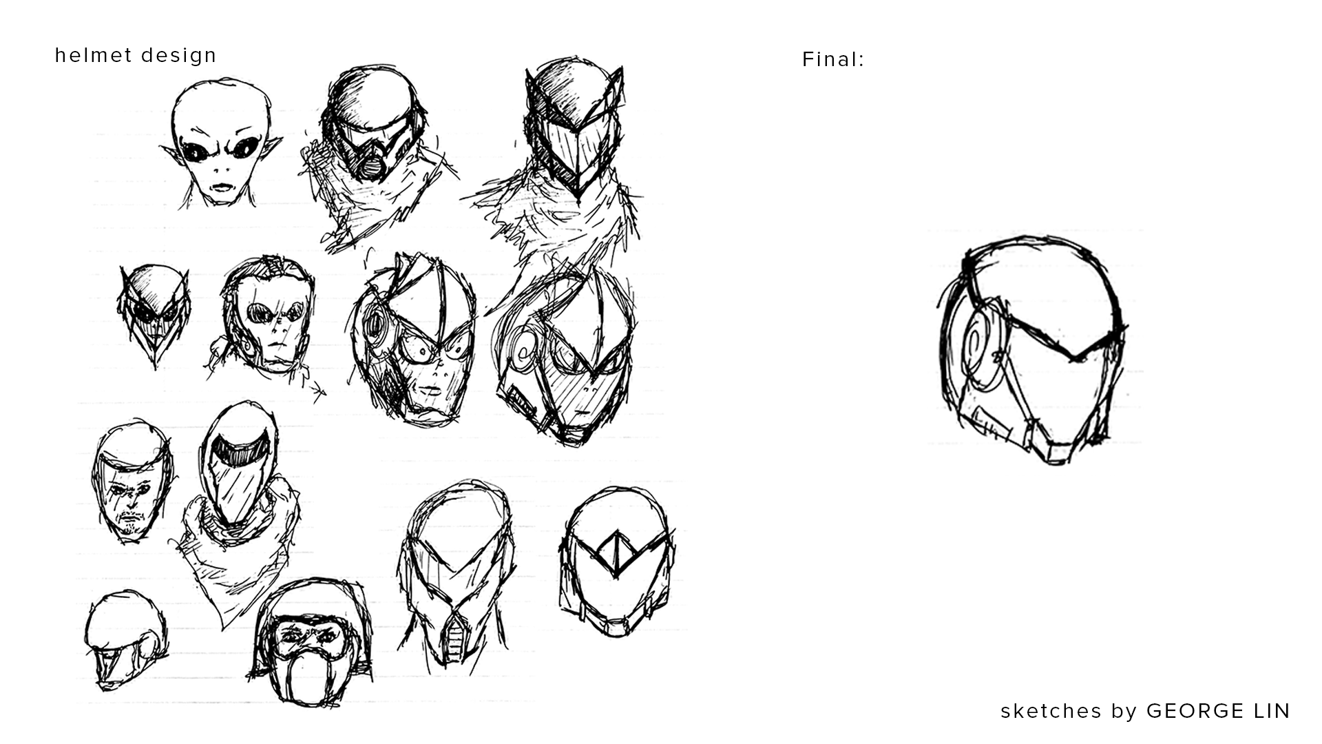 Figure 5: Lin, G. (Summer 2019). Iterations of the space helmet design. [Sketches]