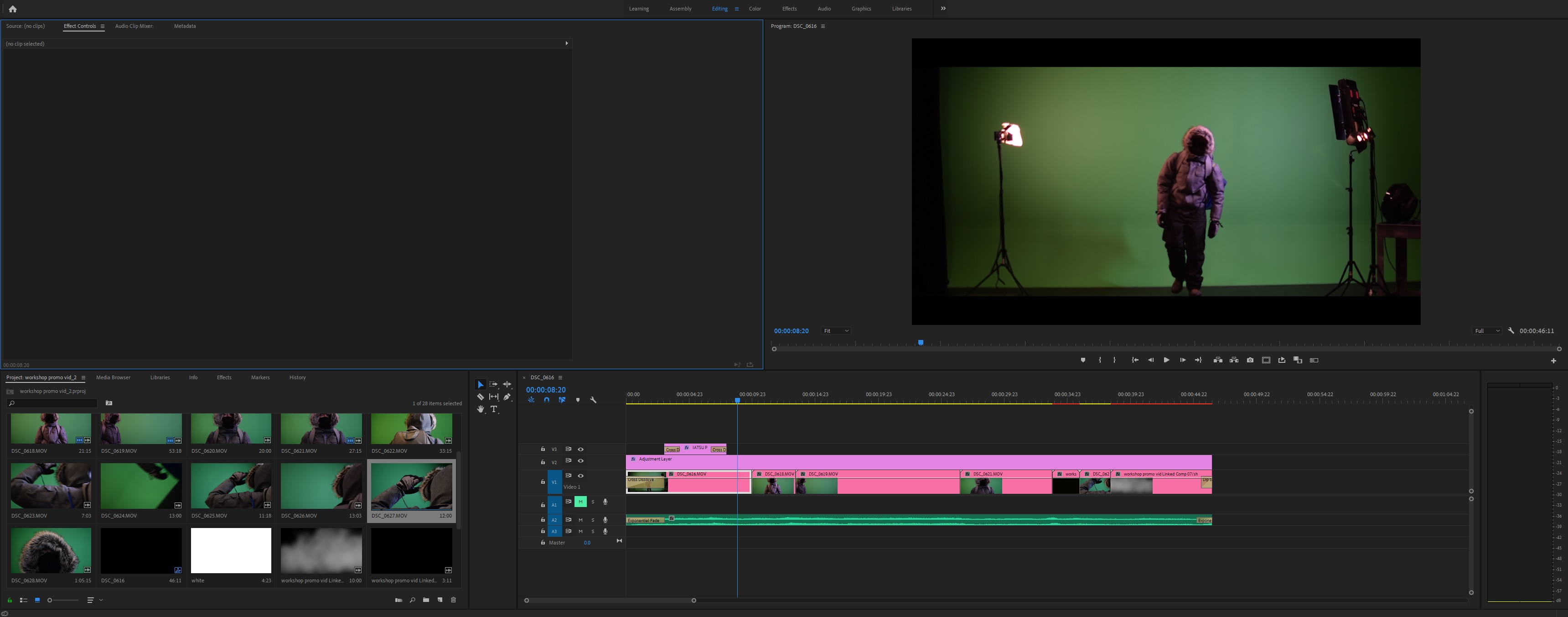 Figure 6: Lin, G. (March 2019). Editing of VFX Workshop Promo without any visual effects in Premiere Pro. [Screenshot]